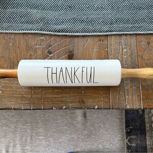Rae Dunn White Rolling Pin with Thankful Text